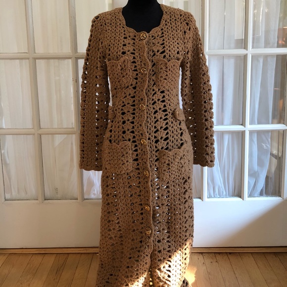 Tracy Reese Crochet Camel Sweater Coat - Picture 3 of 8